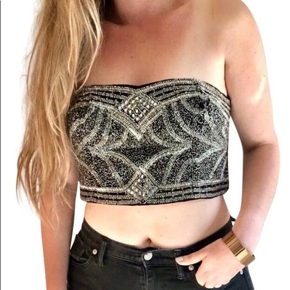 NWT UO kimchi Blue BLK beaded crop top - Picture 1 of 7